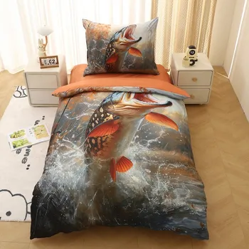 Povlečení 3D povlečení ŠTIKA Oranžové 140 x 200, 70 x 90 cm zipový uzávěr