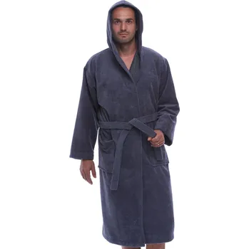 Pánský župan Pánský froté župan s kapucí, bavlna, šedomodrý, silná gramáž, kapsy 1ZF3090 šedá m