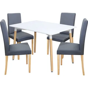 Jídelní set IdeaNabytek Jídelní stůl ONE 120x80 bílý + 4 židle PRIMA šedá/světlé nohy