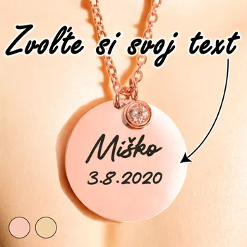 Náhrdelník Ahome CZ Luxusní náhrdelník - Medailonek na řetízku se zirkonem - S vlastním textem datum Vyberte barvu: Rose gold