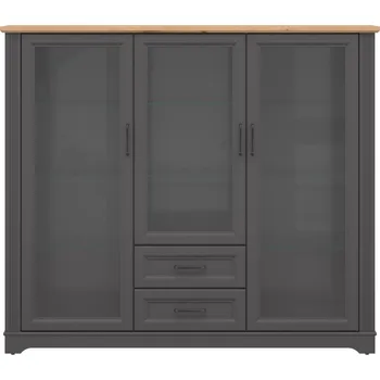 Knihovna Brwcz TOLMIN REG3W2S - vitrína , GRAFITOVÁ/DUB ARTISAN (4 BALÍKY)