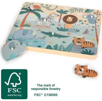 Dřevěná hračka small foot Vkládací puzzle se zvukem Safari