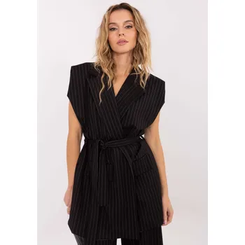 Dámská vesta Elegantní černá pruhovaná vesta s páskem IT-KZ-