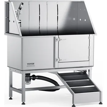 Vevor Lázeňský stůl pro psy 1,27 m z nerezavějící oceli s rampou a baterií