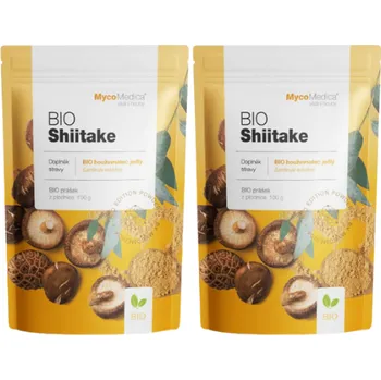 2x MycoMedica Shiitake prášek BIO 200 g (Pro svůj vysoký obsah aminokyselin, vitamínů a minerálů nazývána královnou mezi houbami)