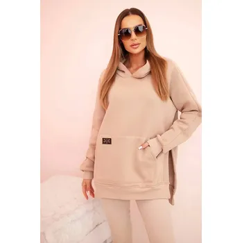 Fashionweek Dámská bavlněná souprava s kapucí a legíny s vysokým pasem K-PL12 Barva: Béžový, Velikost: Universal