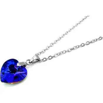 Náhrdelník Steel Jewelry Dámský náhrdelník SRDCE MODRÉ z Chirurgické oceli dárkové balení zdarma