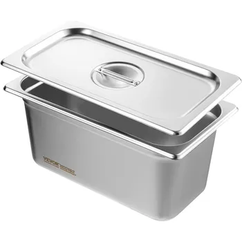 Vevor Gastronádoba 1/3 velikost, 0.8mm nerez, 6" hluboká, s víkem, 8 ks