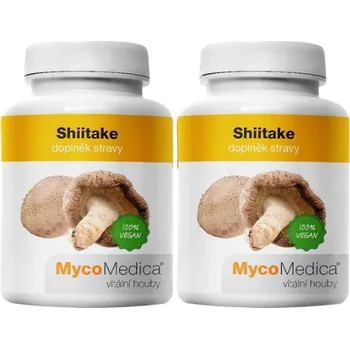 2x MycoMedica Shiitake 180 cps. (Pro svůj vysoký obsah aminokyselin, vitamínů a minerálů nazývána královnou mezi houbami)