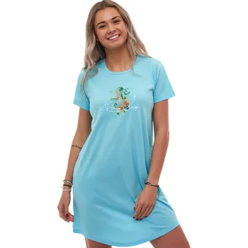 Dámská noční košile Dámská noční košilka, Honey Crisp, azurově modrá, bavlna, s kapsami 1C4076 modrá l