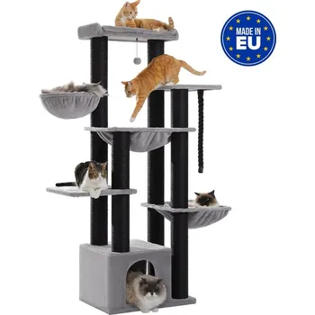 KOČIČÍ STROM - s houpací sítí a škrabadly (7 patrový - 170 cm) Barva: černá (AMT0268BK)