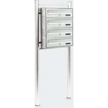 Nerezová poštovní schránka se stojanem, PO Box se 4 přihrádkami (Systém 4 poštovních nerezových schránek se stojanem)