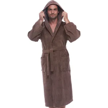 Pánský župan Pánský froté župan s kapucí, bavlna, hnědý, silná gramáž, kapsy 1ZF3082 hnědá xl
