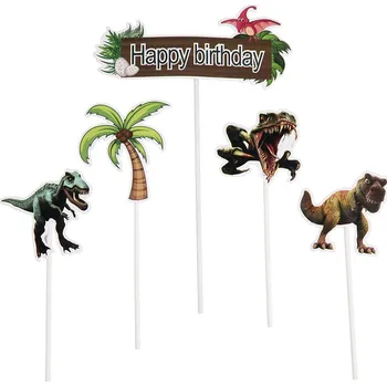 Jedlá dekorace na dort Cake topper dinosauři Happy Birthday 5 ks – dekorace na dort