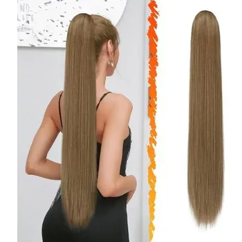 Paruka BARSDAR Dlouhý rovný culík prodloužení, 76 cm Šňůrka prodlužování vlasů s hnědým culíkem Syntetická