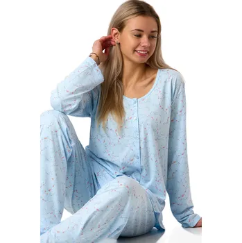Dámské oblečení Dámské pyžamo pro plnoštíhlé, bavlněné, nadměrné, celopropínací, nebesky modré s kvítky 1B2321 modrá 4xl