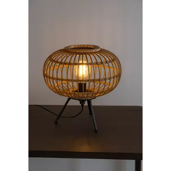 Lampička Basiclabel Laut – stolní lampa s bambusovým stínidlem, přírodní, výška 33 cm