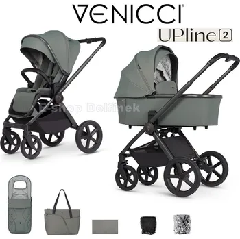 Přeprava dětí Kombinovaný kočárek Venicci Upline 2 Aloe vráceno 100% stav 2025 + taška + fusak + pláštěnka + moskytiéra