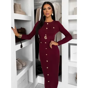 Dámské šaty CRESTILO úpletové elegantní šaty vínová M/L