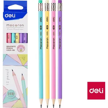 Grafitová tužka Tužka HB s gumou šestihranná MACARON DELI EC025-HB mix