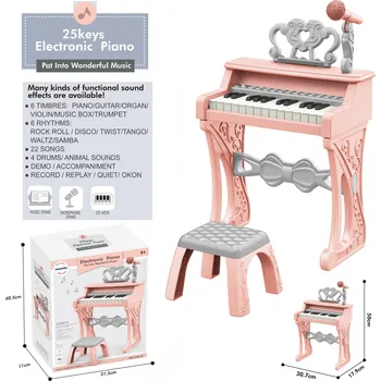 Hudební nástroj pro děti Mamido Dětský elektrické piano s židlí a mikrofonem 25 kláves růžové