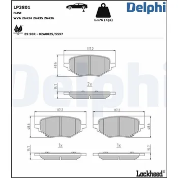 Brzdová destička Sada brzdových destiček, vždy 4 kusy v sadě DELPHI LP3801