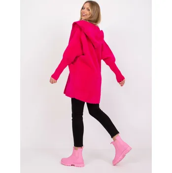Dámský kabát Fuchsiový přechodový kabát s kapucí z vlny a angory MBM-