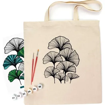 kreativní sada Malování podle čísel na textil – kreativní taška Listy Gingko