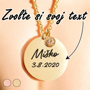 Módní doplněk Ahome Luxusní náhrdelník - Medailonek na řetízku se zirkonem - S vlastním textem datum Zlatá
