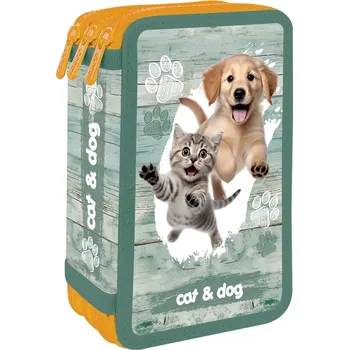 Penál Plný školní penál JUNIOR S8 Kočka a pes – 3 patra, 43 kusů