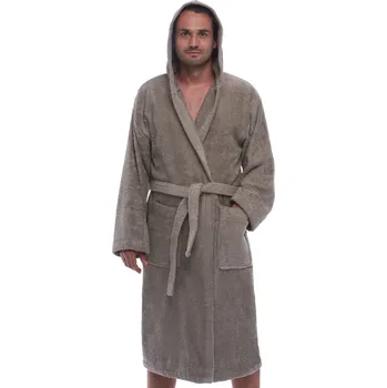 Pánský župan Pánský župan s kapucí, froté bavlna, silná gramáž, kapsy, světle hnědý a béžový 1ZF3079 béžová 3xl