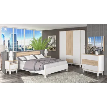 Ložnice Casarredo Sestava do ložnice PATRICIA bílá/sonoma (postel 160, 2x NS, komoda, skříň)