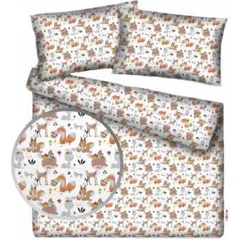 Baby Nellys 2-dílné bavlněné povlečení - Pohádková zvířátka, bílá