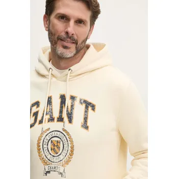 Pánská mikina Mikina Gant pánská, béžová barva, s kapucí, s potiskem, 2015068 08X, vel. XL