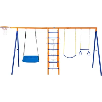 Dětská houpačka Vevor Dětské hřiště 6 v 1, 2 houpačky, trapez, žebřík, síť, 440lbs, 3+