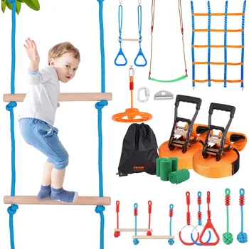 autodráha Vevor Dětská překážková dráha 2×65 ft slackliny, nosnost 500lbs, 12 překážek