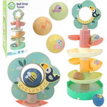 Dřevěná hračka Dřevěný spirálový kuličkodráha WOOPIE GREEN 6 dílů