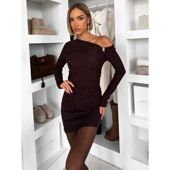 Dámské šaty Hnědé koktejlové šaty VENSULO s řasením Velikost: S/M