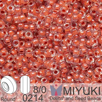 Korálek Korálky Miyuki Round 8/0. Barva 0214 Salmon Lined Crystal. Balení 5g