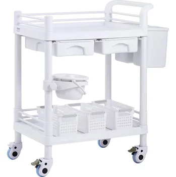 Vevor Laboratorní vozík 2 police, 2 zásuvky, 4 kolečka, 3 koše, bílý