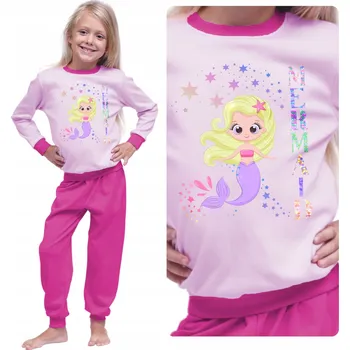 Dívčí pyžamo DÍVČÍ PYŽAMO S DLOUHÝM RUKÁVEM, BAVLNĚNÉ, TEPLÉ S POTISKEM MOŘSKÉ PANNY 104