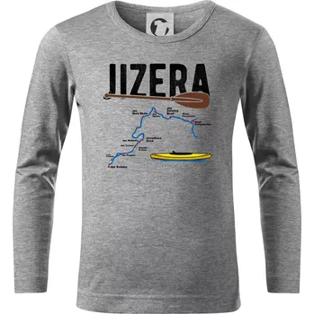 Mapa řeky Jizery - Triko dětské Long Sleeve - 158 cm/12 let ( Tmavě šedý melír )