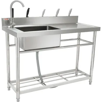 Nerezový dřez Vevor Nerezový stojící jednokomorový dřez s pracovním stolem 119.4×50×95 cm
