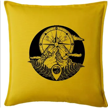 Polštář Cestování - hory kompas - Polštář 50x50 - 50x50 - Pouze potah ( Žlutá )
