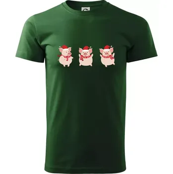 Pánské tričko Vánoční prasátka - Klasické pánské triko vyšší gramáže - 3XL ( Lahvově zelená )