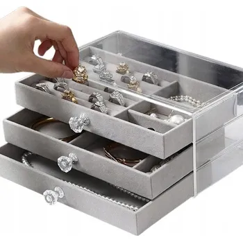 Šperkovnice Organizér Šperkovnice na kosmetiku Kufřík Box na bižuterii šedá