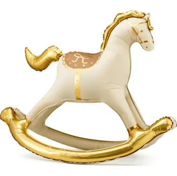 Balónek PartyDeco Stojící fóliový balónek - Houpací kůň béžovozlatý 118x 104 cm