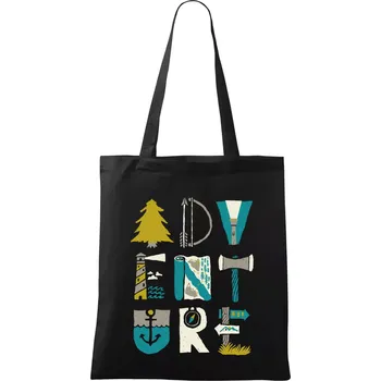Nákupní taška Adventure font - Taška bavlněná - 42 x 38 cm ( Černá )