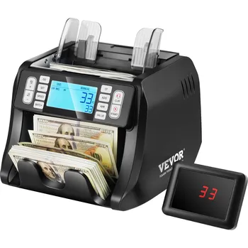 Počítačka peněz Vevor Počitadlo bankovek UV/MG/IR/DD, USD a EUR, LCD a externí displej