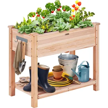 Vyvýšený záhon Vevor Dřevěný vyvýšený záhon 33.9×18.1×30 inch s nohama pro květiny a zeleninu